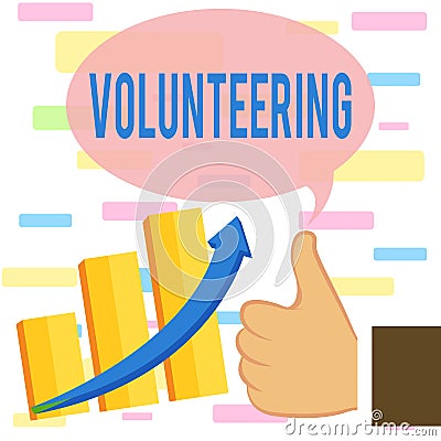 Writing note showing Volunteering. Business photo showcasing Provide services for no financial gain Willingly Oblige Thumb Up Good Stock Photo