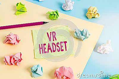 Writing note showing Vr Headset. Business photo showcasing headmounted device that provides virtual reality for the Stock Photo