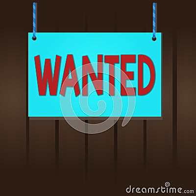 Writing note showing Wanted. Business photo showcasing Desire something Wish want Hoping for Somebody being searched Stock Photo