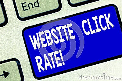 Writing note showing Website Click Rate. Business photo showcasing ratio users who click specific link to number total Stock Photo
