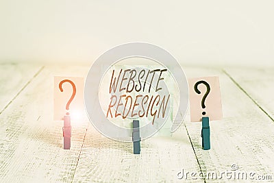 Writing note showing Website Redesign. Business photo showcasing modernize improver or evamp your website look and feel Crumbling Stock Photo