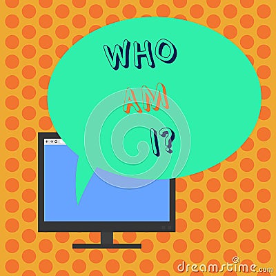 Writing note showing Who Am Iquestion. Business photo showcasing Selfconsciousness own demonstratingality identity Stock Photo