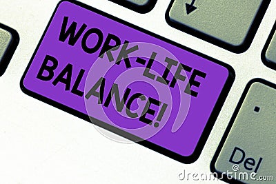 Writing note showing Work Life Balance. Business photo showcasing Division of time between working or family and leisure Stock Photo