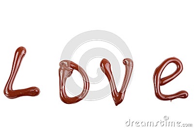Writing and painting with chocolate - love Stock Photo