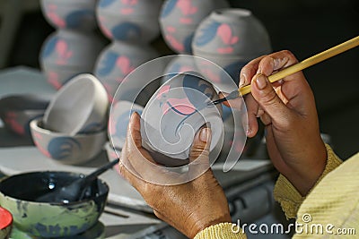 The writing pattern,Paint stripes, stripes, calligraphy, pottery. Stock Photo