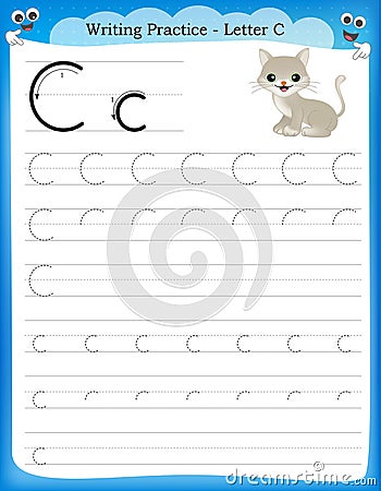 Writing practice letter C Vector Illustration