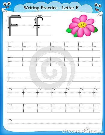 Writing practice letter F Vector Illustration