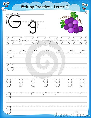 Writing practice letter G Vector Illustration