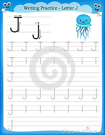 Writing practice letter J Vector Illustration