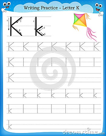 Writing practice letter K Vector Illustration