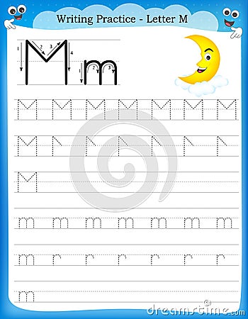 Writing practice letter M Vector Illustration