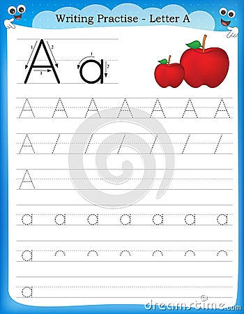 Writing practice letter A Vector Illustration