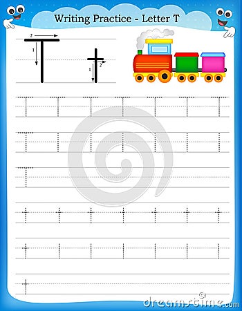 Writing practice letter T Vector Illustration