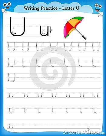 Writing practice letter U Vector Illustration