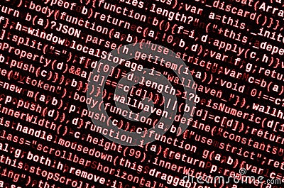 Writing programming code on laptop. Digital binary data on computer screen Stock Photo