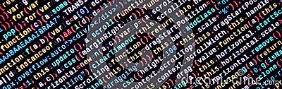 Writing programming code on laptop. Digital binary data on computer screen Stock Photo
