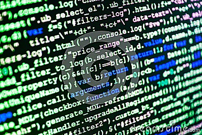 Writing programming code on laptop. Stock Photo