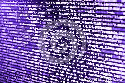 Writing programming code on laptop. Stock Photo