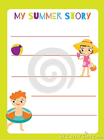 Writing promt for kids sheet. Educational children page. Develop fantasy and writing stories skills Vector Illustration