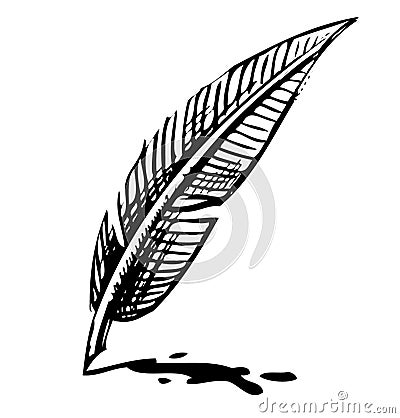 Writing quill with ink blot Vector Illustration