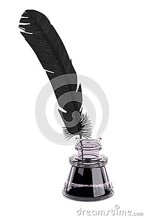 Writing quill with inkpot Stock Photo