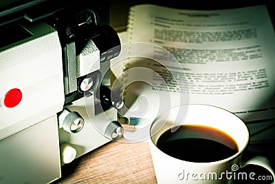 A Writing screenwriter super 8 time Stock Photo