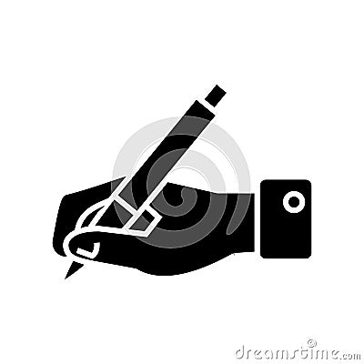 Writing - sign - hand with pen icon, vector illustration, black sign on isolated background Vector Illustration