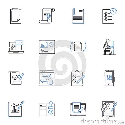 Writing style line icons collection. Eloquence, Clarity, Conciseness, Precision, T, Diction, Voice vector and linear Vector Illustration