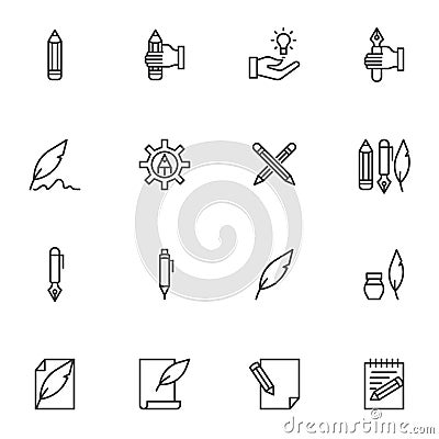 Writing tool line icons set Vector Illustration