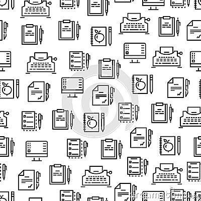 Writing tools line seamless pattern - creative background design Vector Illustration