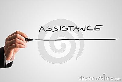 Writing word Assistance on virtual screen Stock Photo