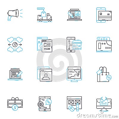 Written communication linear icons set. Grammar, Spelling, Punctuation, Clarity, Conciseness, Editing, Proofreading line Vector Illustration