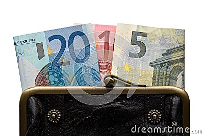 2015 written with euros bank notes in a purse Stock Photo