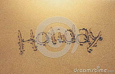 Written holiday on the sand Stock Photo