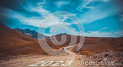 2023 written on mountain road. Concept for new year 2023 Stock Photo