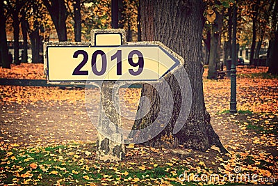 2019 written on an old french roadsign Stock Photo