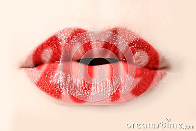 2019 written with red lipstick on girl lips Stock Photo