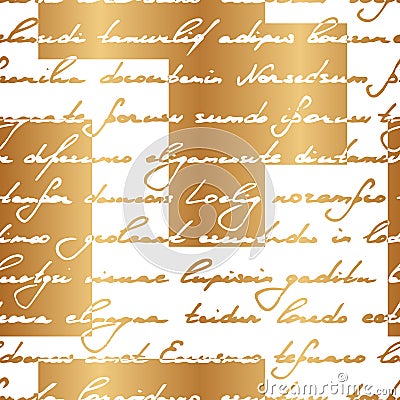 Written seamless pattern. Repeating write scribbles. Gold word lines for design prints. Repeated writing line background. Repeat g Vector Illustration