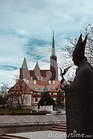 Wroclaw Collegiate Church of the Holy Cross and St. Bartholomew. Monument to Cardinal Boleslaw Kominek Editorial Stock Photo