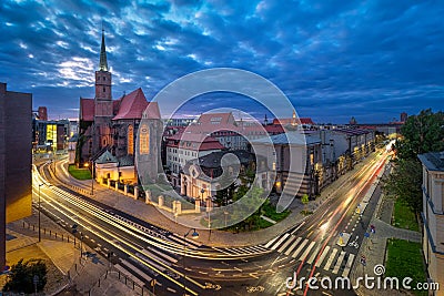 Wroclaw, Poland. Aerial cityscape at dusk with church Stock Photo