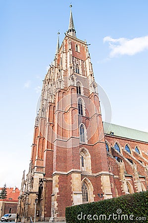 Gothic cathedral of St. John the Baptist Katedra Å›w. Jana Chrzciciela in Ostrow Tumski Editorial Stock Photo