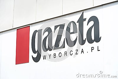 Wroclaw, Poland, Gazeta Wyborcza Polish daily newspaper logo symbol detail, closeup, nobody, no people, headquarters building Editorial Stock Photo