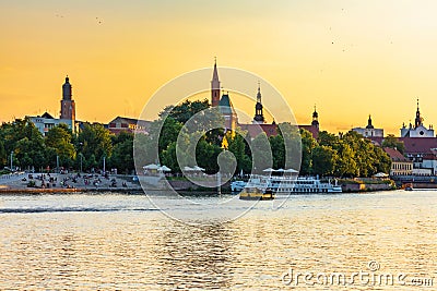 Beautiful and colorful cityscape of old city and promenade in Wroclaw city over the Odra river at Editorial Stock Photo