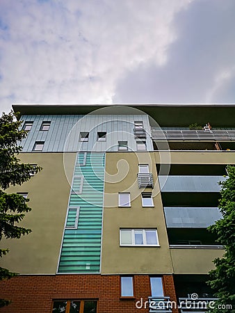 Facade of apartment building at small estate Editorial Stock Photo