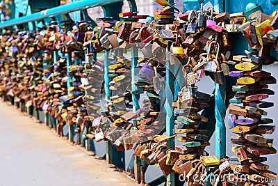 WROCLAW, POLAND - JUNE, 2017: The Famous Love Padlocks, which ha Editorial Stock Photo