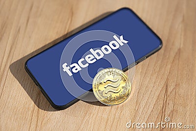 WROCLAW, POLAND - JUNE 19th, 2019: Facebook announces Libra cryptocurrency. Libra coin concept. - Image Editorial Stock Photo