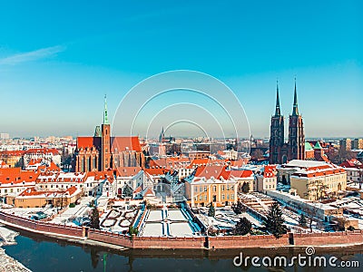 Main Market Square in Wroclaw. St. Marys Twin towers in the background City Skyline Editorial Stock Photo