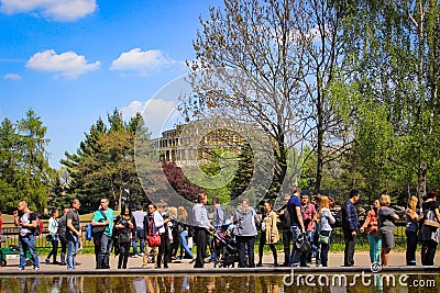 Wroclaw, Poland - May 03, 2015: A queue people at the city zoo Editorial Stock Photo