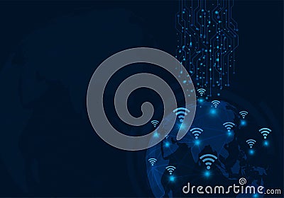 World map internet WiFi.Global communication.technology background with circuit.Internet system. Vector Illustration