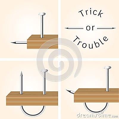 Wrong iron nail hammering, concept vector picture. Vector Illustration